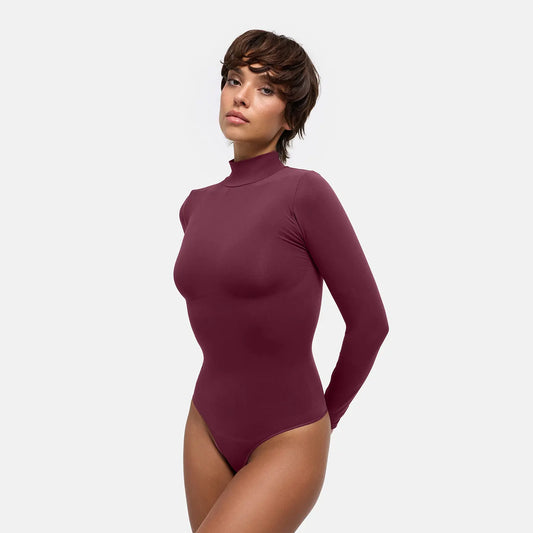 Turtleneck Bodysuit Sculpting Shapewear Longsleeve mit String