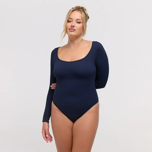 Ribbed Longsleeve Sculpting Bodysuit with Slip