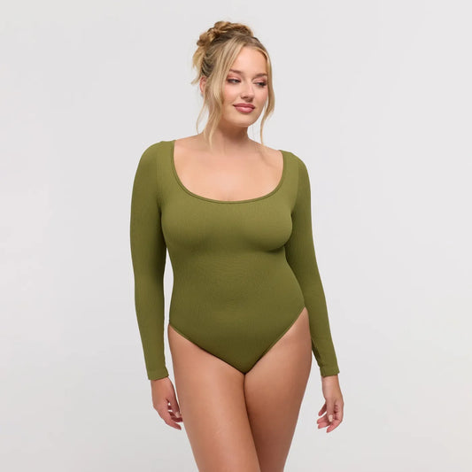 Ribbed Longsleeve Sculpting Bodysuit with Slip