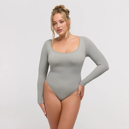 Ribbed Longsleeve Sculpting Bodysuit with String