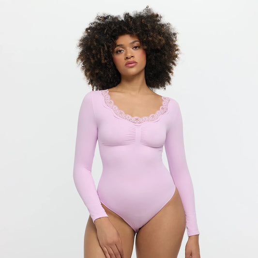 Lace Bodysuit Sculpting Shapewear Longsleeve mit Slip