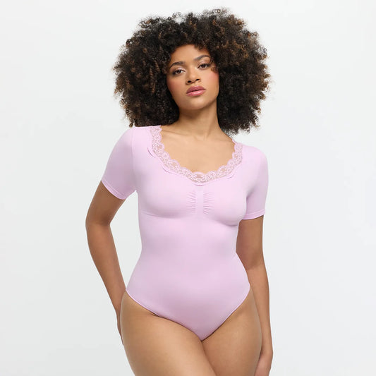 Lace T-Shirt Bodysuit Sculpting Shapewear mit Slip