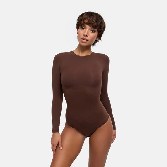 Crewneck Bodysuit Sculpting Shapewear Longsleeve mit String