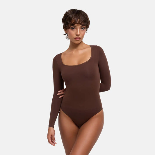 Square Neck Bodysuit Sculpting Shapewear Longsleeve mit Slip
