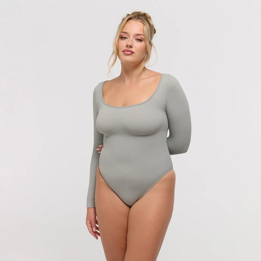 Ribbed Longsleeve Sculpting Bodysuit with Slip