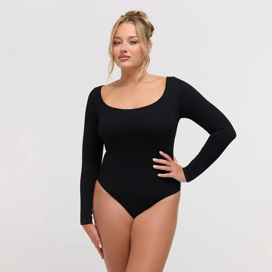 Ribbed Longsleeve Sculpting Bodysuit with Slip