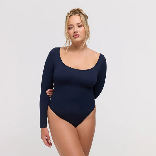 Ribbed Longsleeve Sculpting Bodysuit with String